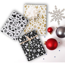 白黒金ゴールドクリスマスラッピングシートセット3