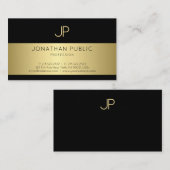 白黒金ゴールドグラマモノグラムのースタイリッシュプレーン 名刺 (正面/裏面)