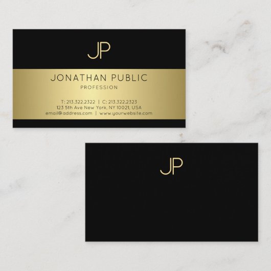 白黒金ゴールドグラマモノグラムのースタイリッシュプレーン 名刺 (正面/裏面)