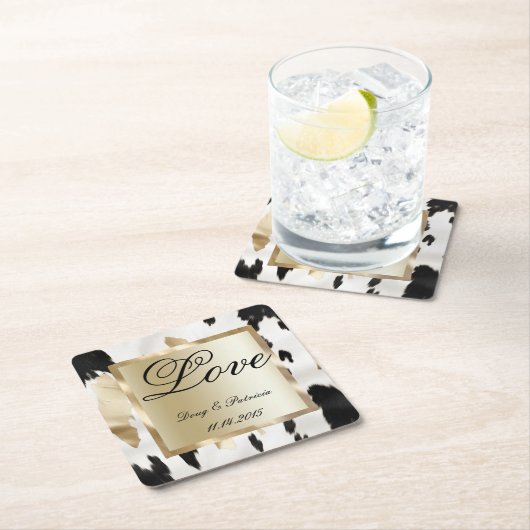 白黒金ゴールドグラムコウィドサウスウェスト結婚ウス スクエアペーパーコースター (インサイチュ)