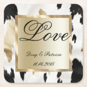白黒金ゴールドグラムコウィドサウスウェスト結婚ウス スクエアペーパーコースター (正面)