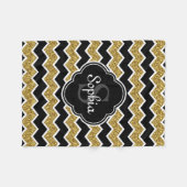 白黒金ゴールドグリッターシェブロンパターン フリースブランケット (正面(横))