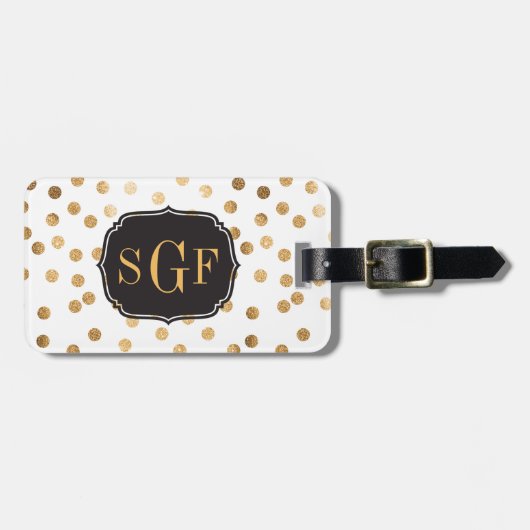 白黒金ゴールドグリッターシティドットモノグラム ラゲッジタグ (正面横)