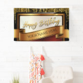 白黒金ゴールドグリッターハッピーバースデー 横断幕 (インサイチュ)