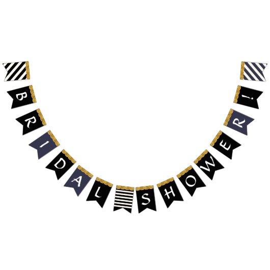 白黒金ゴールドグリッターブライダルシャワーパーティーデコール バンティングフラッグ (全)