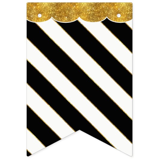 白黒金ゴールドグリッターブライダルシャワーパーティーデコール バンティングフラッグ (第1の旗)