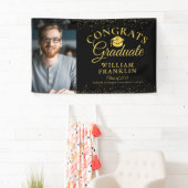 白黒金ゴールドグリッターモダン写真卒業 横断幕 (インサイチュ)