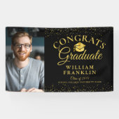 白黒金ゴールドグリッターモダン写真卒業 横断幕 (横)
