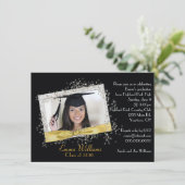 白黒金ゴールドグリッター卒業招待状 招待状 (スタンド正面)