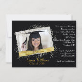 白黒金ゴールドグリッター卒業招待状 招待状 (正面)