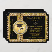 白黒金ゴールドグリッター卒業 招待状 (正面/裏面)