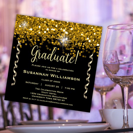 白黒金ゴールドグリッター卒業 招待状