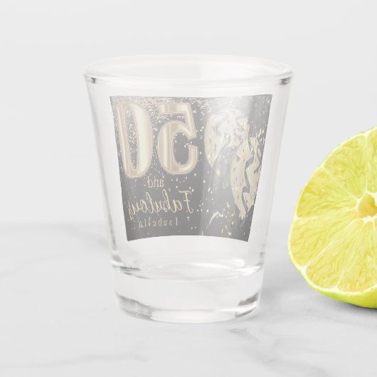 白黒金ゴールドグリッター50誕生日 ショットグラス (裏面)