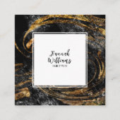白黒金ゴールドグリッターQrコード抽象芸術大理石 スクエア名刺 (正面)