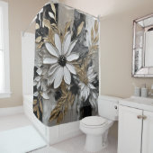 白黒金ゴールドグレーフローラプリント シャワーカーテン (インサイチュ)
