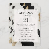 白黒金ゴールドコウィドウェスタン誕生日 招待状 (正面/裏面)