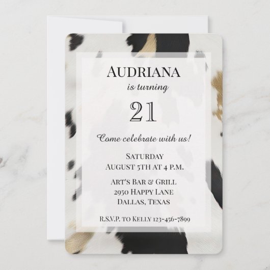 白黒金ゴールドコウィドウェスタン誕生日 招待状 (正面)