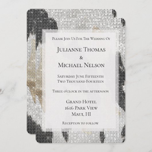 白黒金ゴールドコウィド女性のカーボーイスパークル結婚ズ 招待状 (正面/裏面)