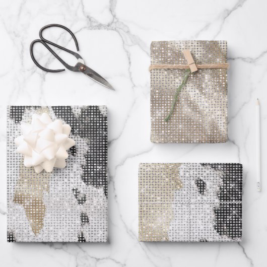 白黒金ゴールドコウィド女性のカーボーイスパークル誕生日 ラッピングペーパーシート (正面)