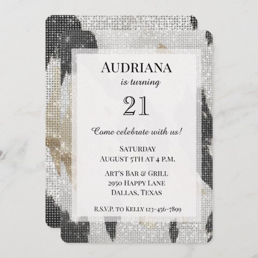 白黒金ゴールドコウィド女性のカーボーイスパークル誕生日 招待状 (正面/裏面)