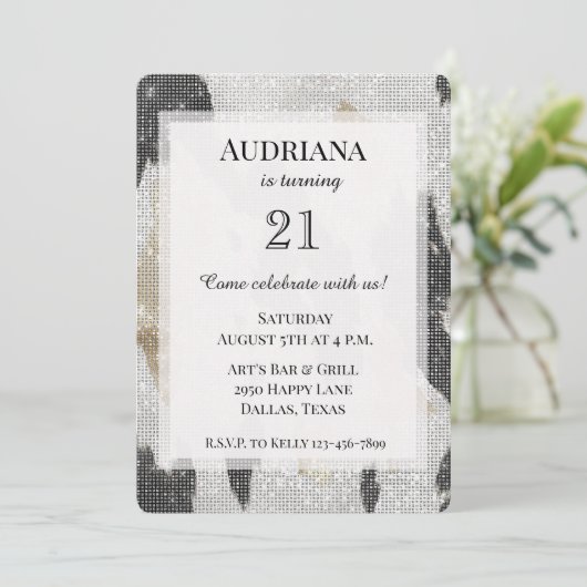 白黒金ゴールドコウィド女性のカーボーイスパークル誕生日 招待状 (スタンド正面)