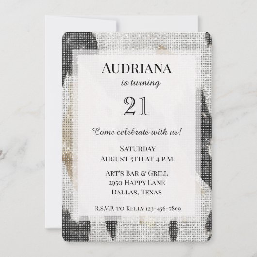 白黒金ゴールドコウィド女性のカーボーイスパークル誕生日 招待状 (正面)