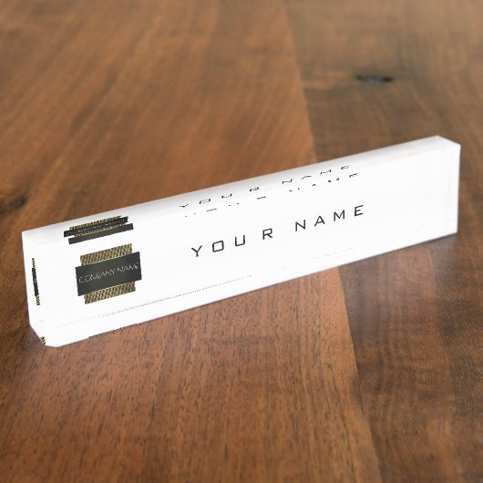 白黒金ゴールドコンセプトジオメミニマルトリルクス デスクネームプレート (側面)