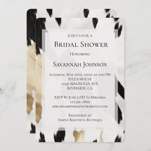 白黒金ゴールドコーウィドサウスウエストブライダルシャワー 招待状 (正面/裏面)