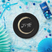 白黒金ゴールドサークルモノグラムイニシャル ミニマル ペーパープレート (パーティー)