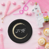 白黒金ゴールドサークルモノグラムイニシャル ミニマル ペーパープレート (パーティー)