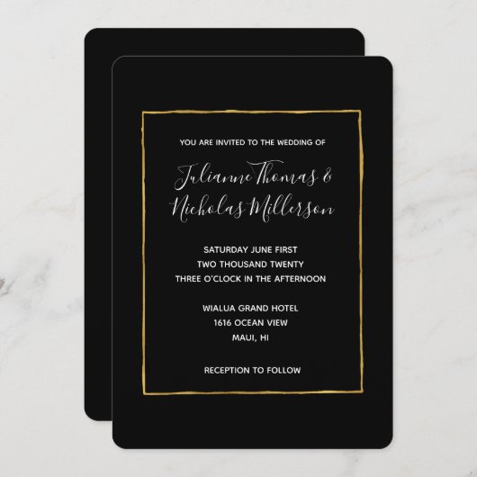 白黒金ゴールドシンプルシックなウェディング招待状 招待状 (正面/裏面)