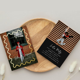 白黒金ゴールドシンプル写真卒業発表 箔招待状