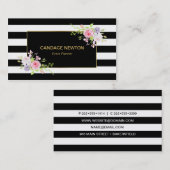 白黒金ゴールドストライプと水彩バラ 名刺 (正面/裏面)