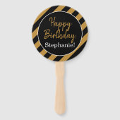 白黒金ゴールドストライプと白い誕生日パーティー ハンドファン (裏面)