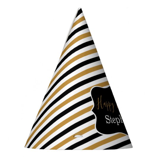 白黒金ゴールドストライプと白い誕生日パーティー パーティーハット (左)