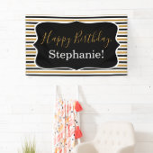 白黒金ゴールドストライプと白い誕生日パーティー 横断幕 (インサイチュ)