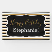 白黒金ゴールドストライプと白い誕生日パーティー 横断幕 (横)