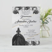 白黒金ゴールドストライプのフローラキンセアニェラ 招待状 (スタンド正面)