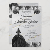 白黒金ゴールドストライプのフローラキンセアニェラ 招待状 (正面/裏面)