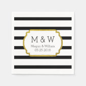 白黒金ゴールドストライプズ結婚ナプキン スタンダードカクテルナプキン (正面)