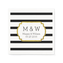 白黒金ゴールドストライプズ結婚ナプキン