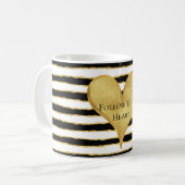 白黒金ゴールドストライプハート引用文 コーヒーマグカップ (正面左)