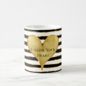 白黒金ゴールドストライプハート引用文 コーヒーマグカップ (中央)