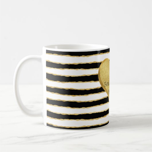 白黒金ゴールドストライプハート引用文 コーヒーマグカップ (左)