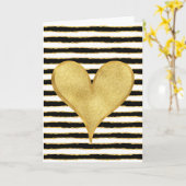 白黒金ゴールドストライプハート愛してる カード (黄色い花)