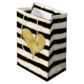 白黒金ゴールドストライプハート ミディアムペーパーバッグ (正面アングル)