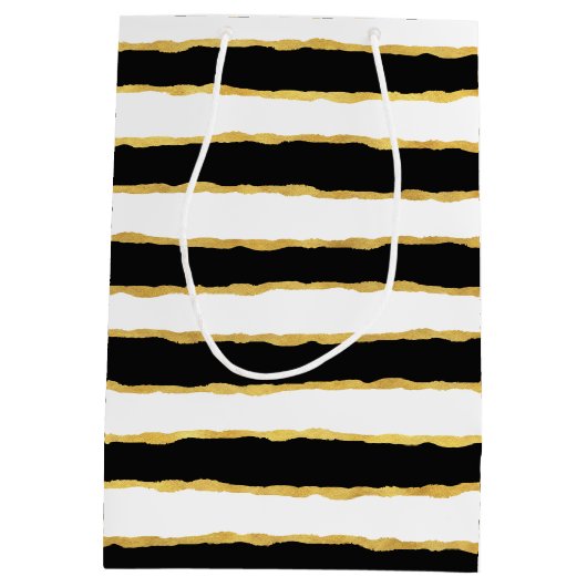 白黒金ゴールドストライプハート ミディアムペーパーバッグ (裏面)