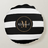 白黒金ゴールドストライプファミリーモノグラムの ラウンドクッション (裏面)