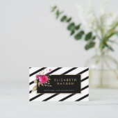 白黒金ゴールドストライプフローラ名刺 名刺 (スタンド正面)