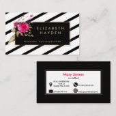 白黒金ゴールドストライプフローラ名刺 名刺 (正面/裏面)